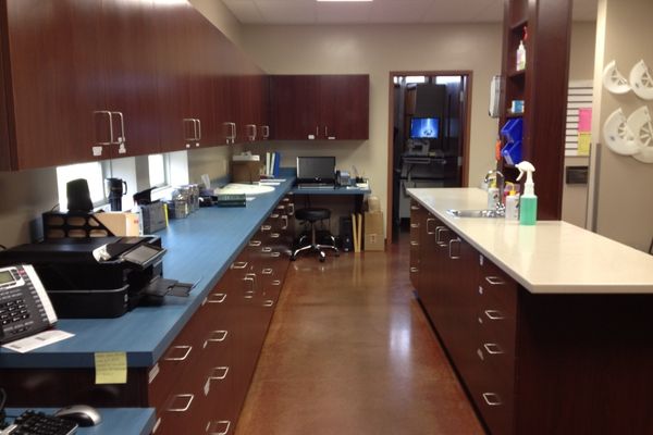 Medical office with counters, cabinets